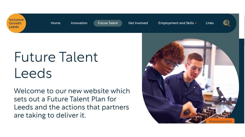 A screenshot of the Inclusive Growth Leeds website, specifically the Future Talent Leeds plan on a page