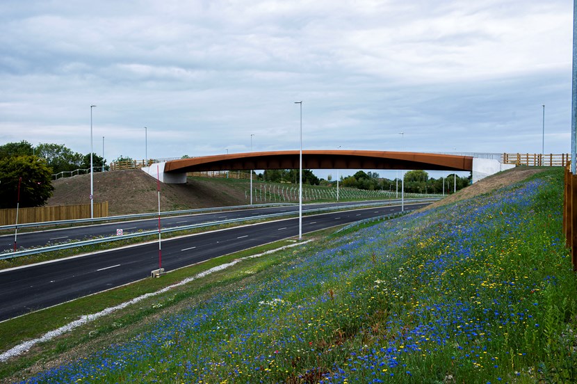 The new bridge over the East Leeds Orbital Route which opened in 2022
