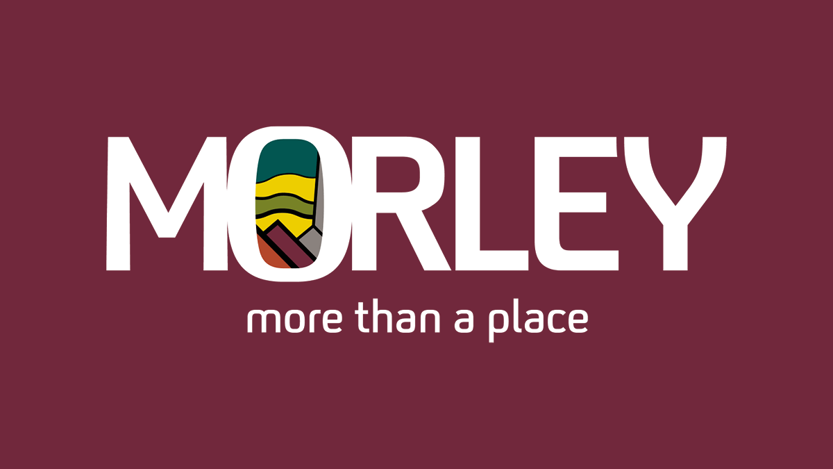 The words 'Morley - more than a place' written on a magenta background